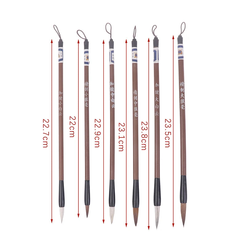 6Pcs Chinese White Clouds Bamboo Wolf Hair Calligraphy Brush For Practice And Painting