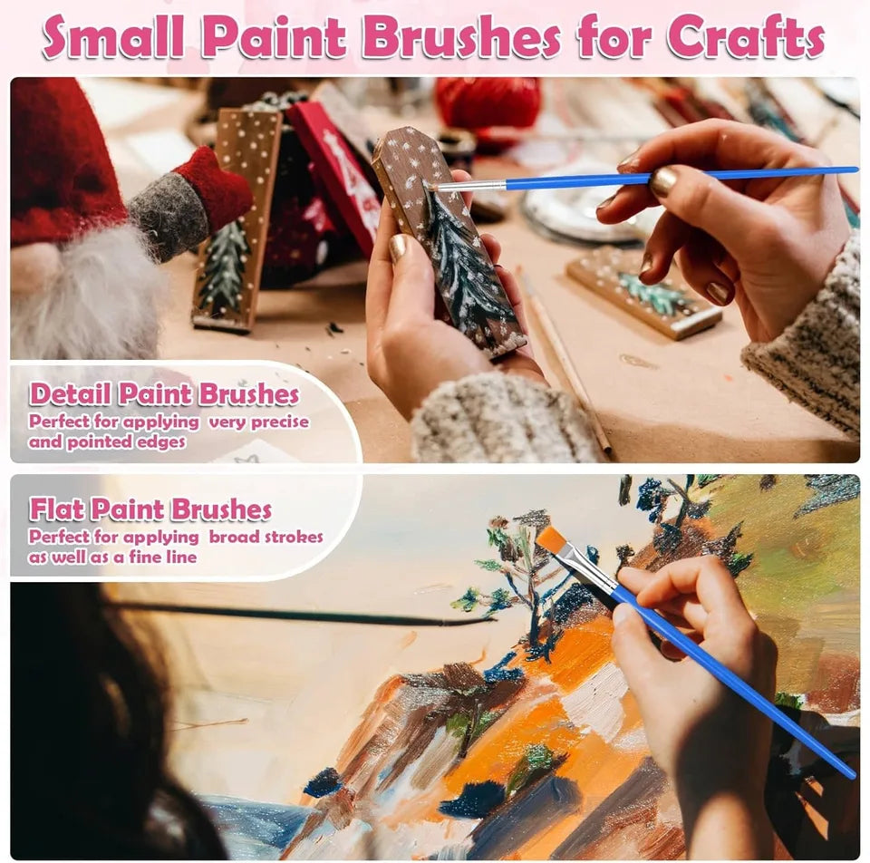 20-200Pcs Painting Brushes Set Art Round Flat Nylon Hair Paint Brush for Oil Acrylic Watercolor Kids/Artists/Beginners/Students