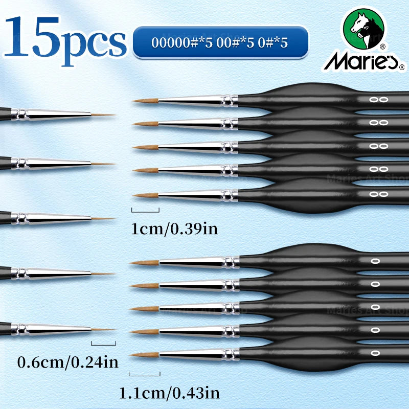 15pcs Marie's Detail Paintbrushes Set,Miniature Thin Tiny Paint Brush Kit for Acrylic Painting for Crafts,Number by Painting