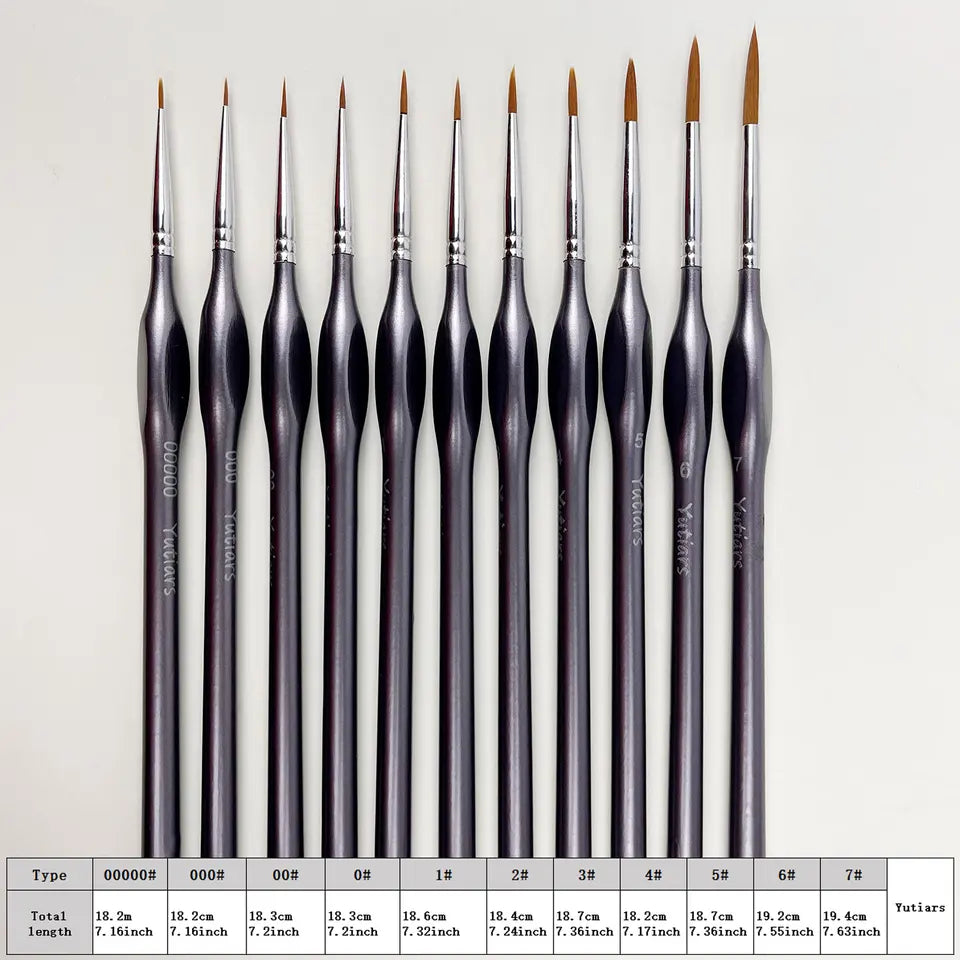 11pcs Acrylic Miniature Paint Brushes with Triangular Handles Watercolor Digital Oil Painting Pen Nylon Wool High-Quality