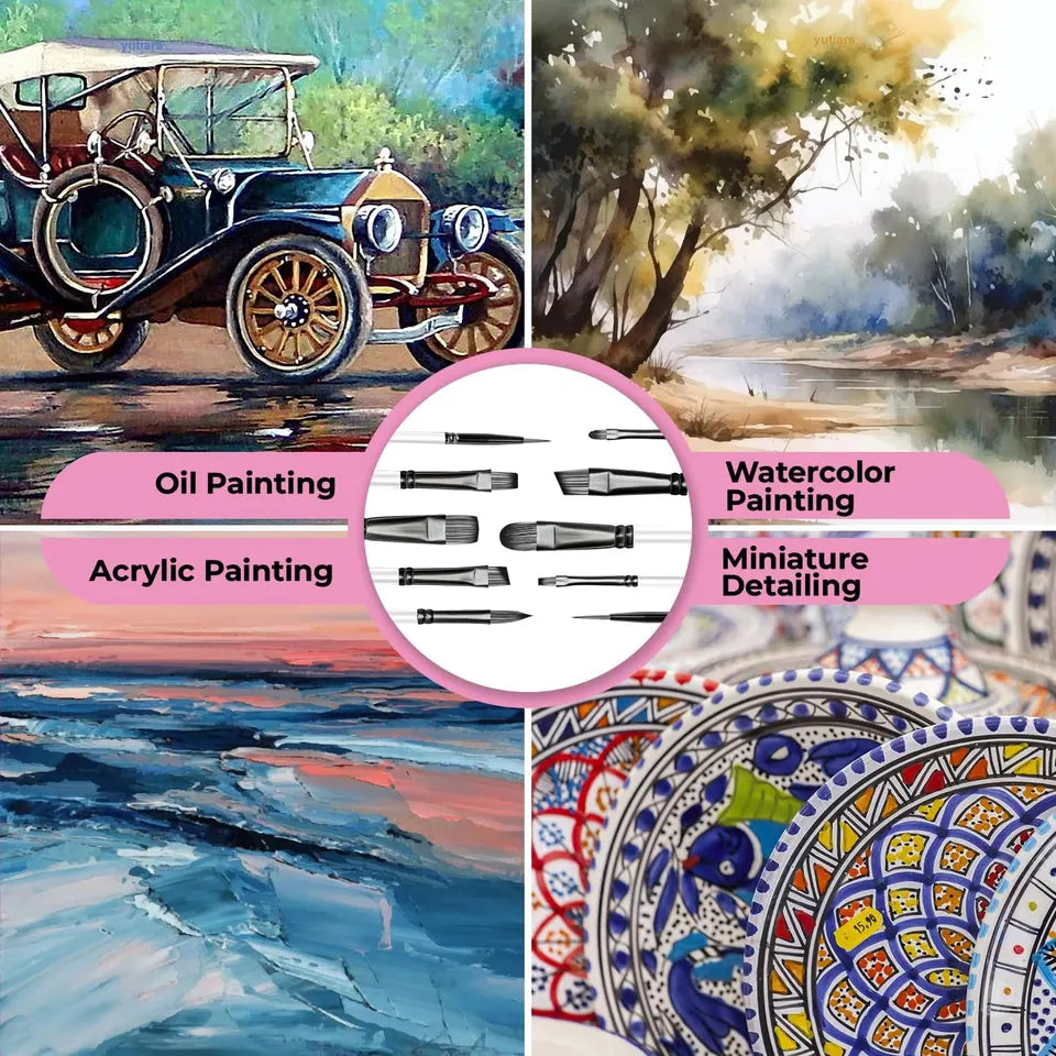 10pcs Artist Paint Brushes Set Different Nylon Hair Tips Paintbrushes Professional Painting Kit for Acrylic Watercolor