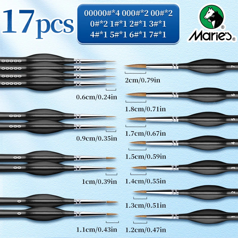 15pcs Marie's Detail Paintbrushes Set,Miniature Thin Tiny Paint Brush Kit for Acrylic Painting for Crafts,Number by Painting