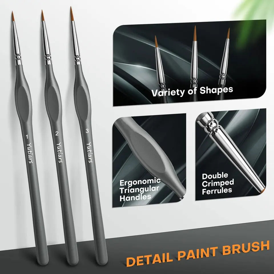 11pcs Acrylic Miniature Paint Brushes with Triangular Handles Watercolor Digital Oil Painting Pen Nylon Wool High-Quality