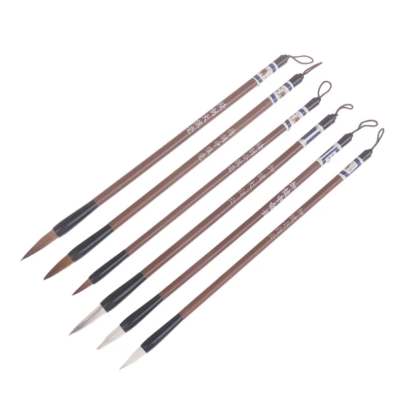 6Pcs Chinese White Clouds Bamboo Wolf Hair Calligraphy Brush For Practice And Painting
