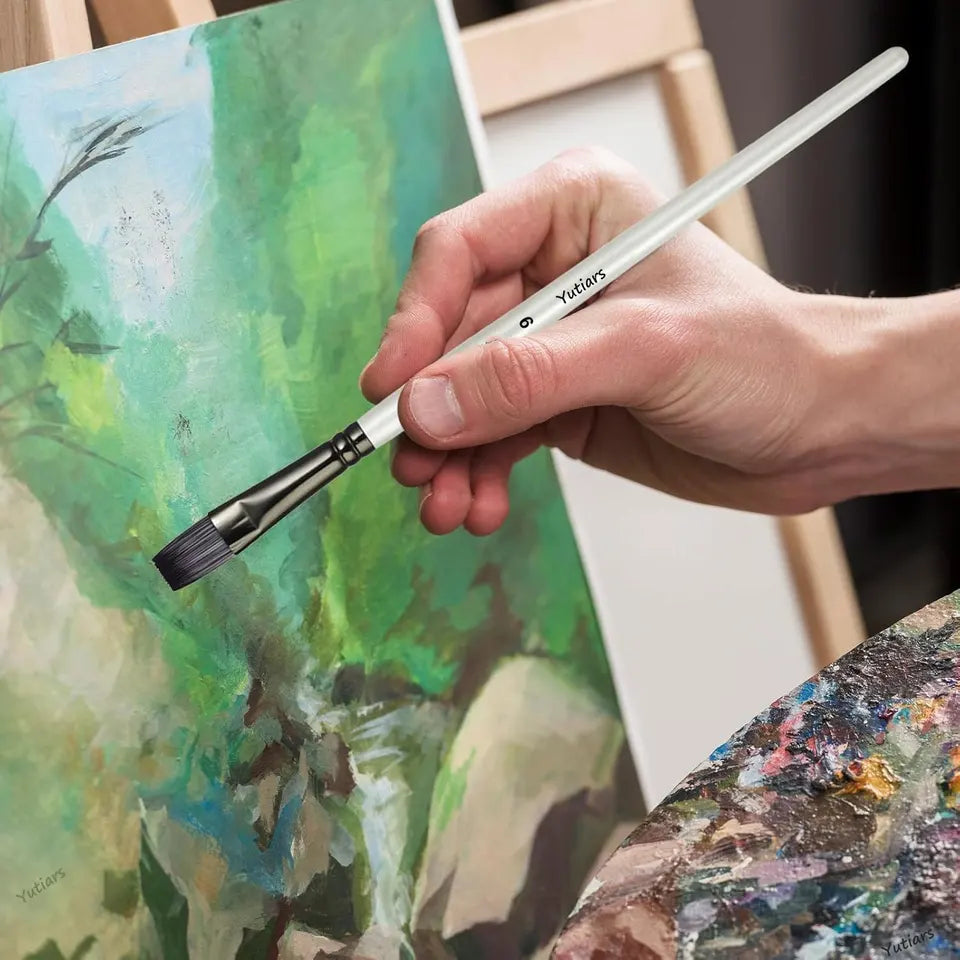 10pcs Artist Paint Brushes Set Different Nylon Hair Tips Paintbrushes Professional Painting Kit for Acrylic Watercolor