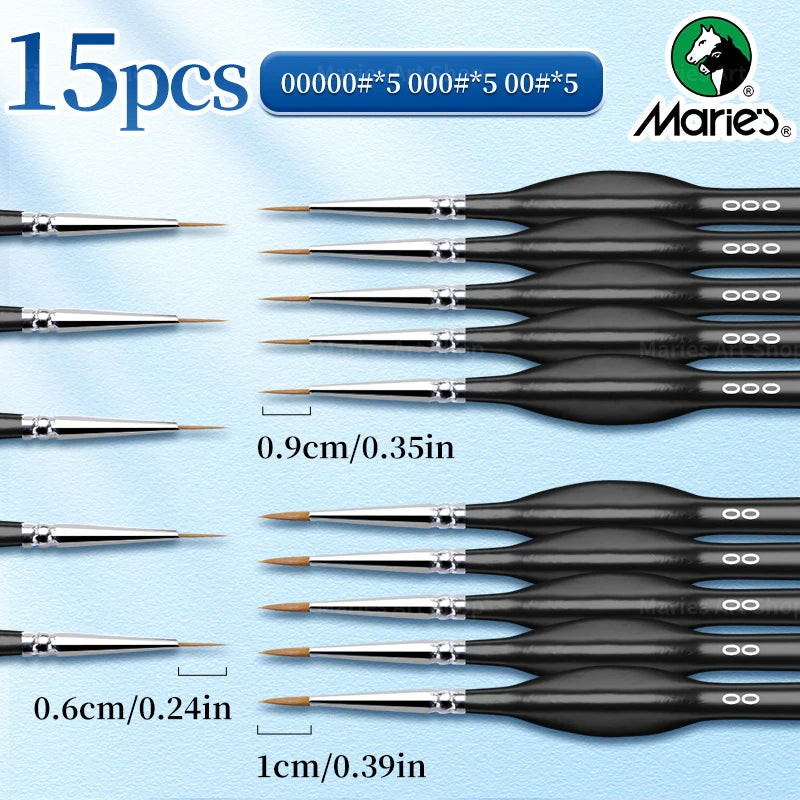 15pcs Marie's Detail Paintbrushes Set,Miniature Thin Tiny Paint Brush Kit for Acrylic Painting for Crafts,Number by Painting