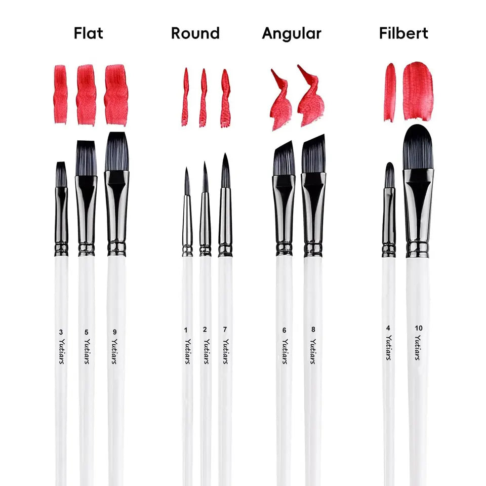 10pcs Artist Paint Brushes Set Different Nylon Hair Tips Paintbrushes Professional Painting Kit for Acrylic Watercolor