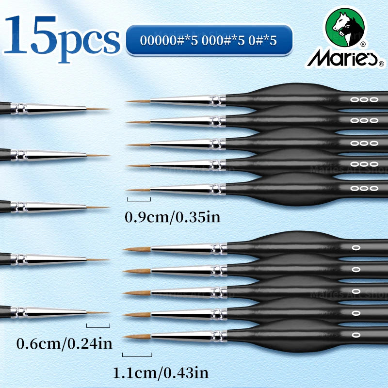15pcs Marie's Detail Paintbrushes Set,Miniature Thin Tiny Paint Brush Kit for Acrylic Painting for Crafts,Number by Painting