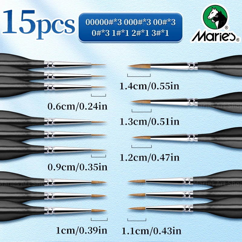 15pcs Marie's Detail Paintbrushes Set,Miniature Thin Tiny Paint Brush Kit for Acrylic Painting for Crafts,Number by Painting