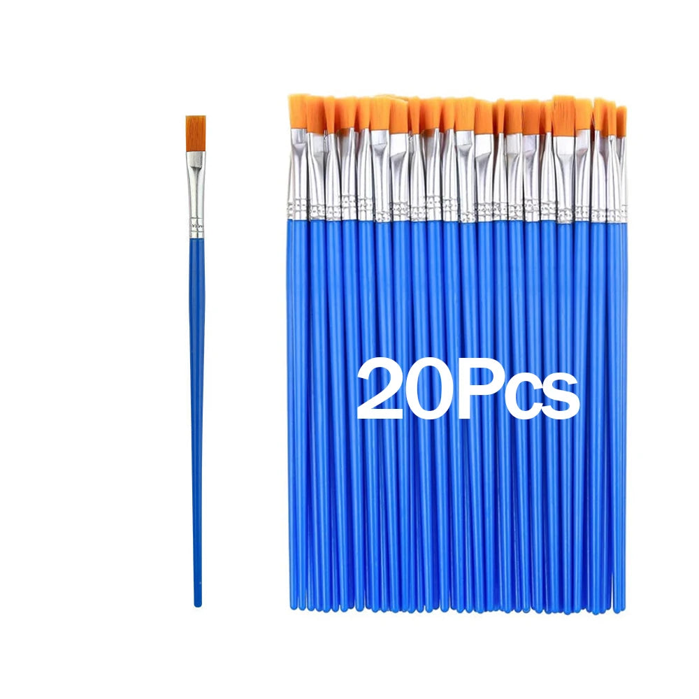 20-200Pcs Painting Brushes Set Art Round Flat Nylon Hair Paint Brush for Oil Acrylic Watercolor Kids/Artists/Beginners/Students